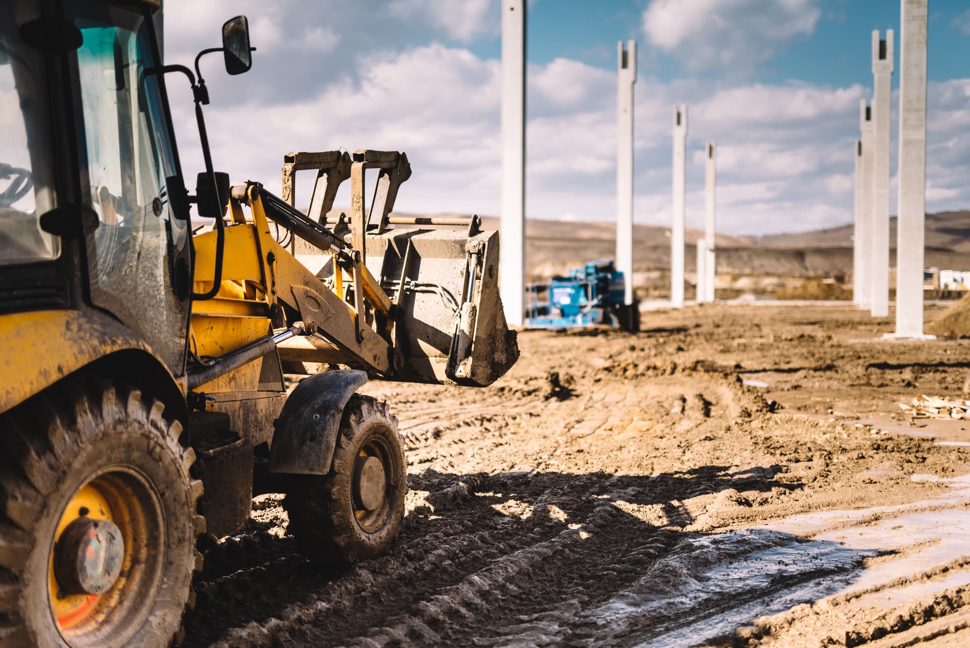 Close-up of heavy-duty skid steer machinery