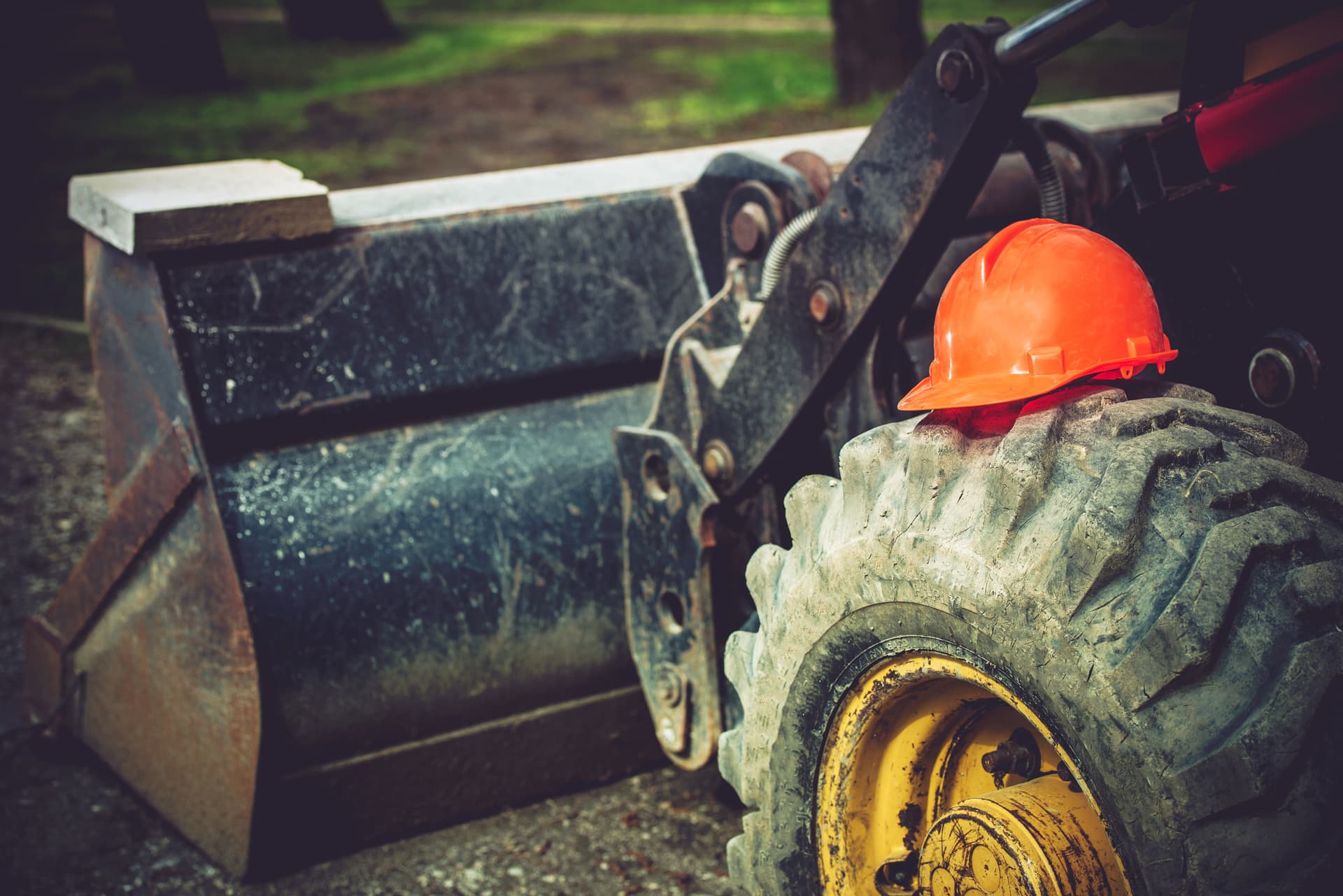 Construction safety helmet on job site