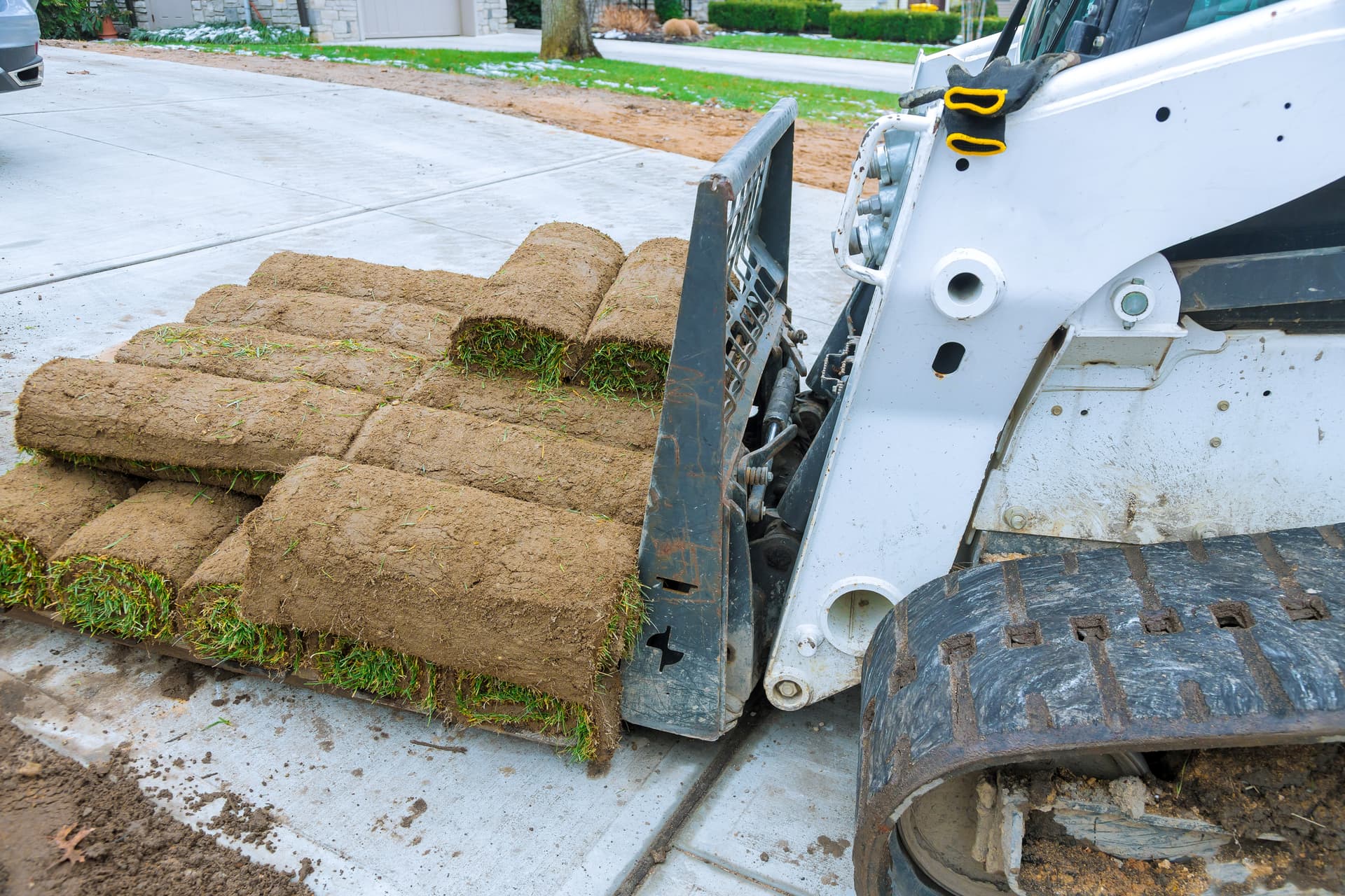 Landscaping work with skid steer